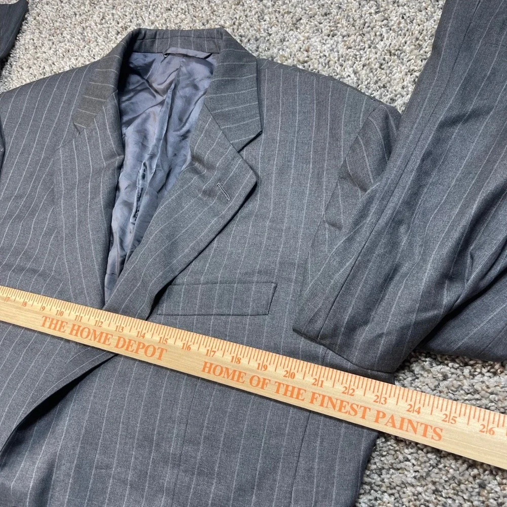 Hickey Freeman Loro Piana Tasmanian Super 120s Wool‎ Pinstripe Blazer Grey 44R